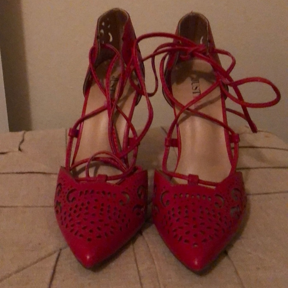 Red ankle strap heel